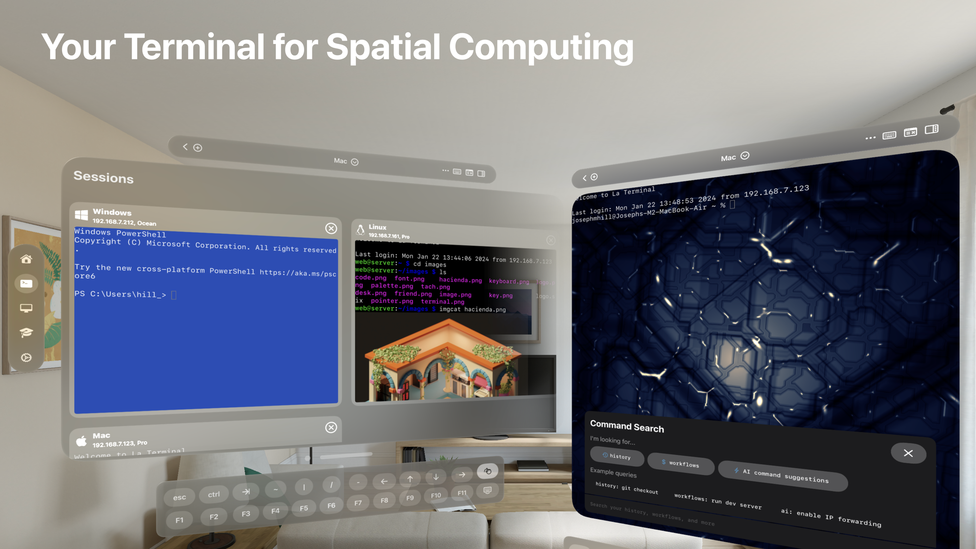 La Terminal showing a few terminals in Vision Pro